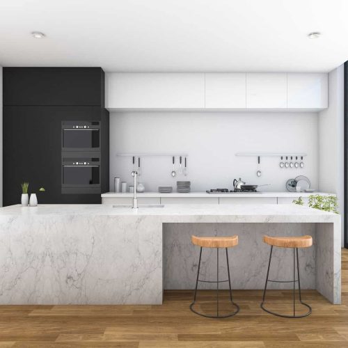 3d rendering modern kitchen with wood floor